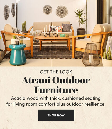 Get The Look | Atrani Outdoor Furniture | Acacia wood with thick, cushioned seating for living room comfort plus outdoor resilience. | Shop Now
