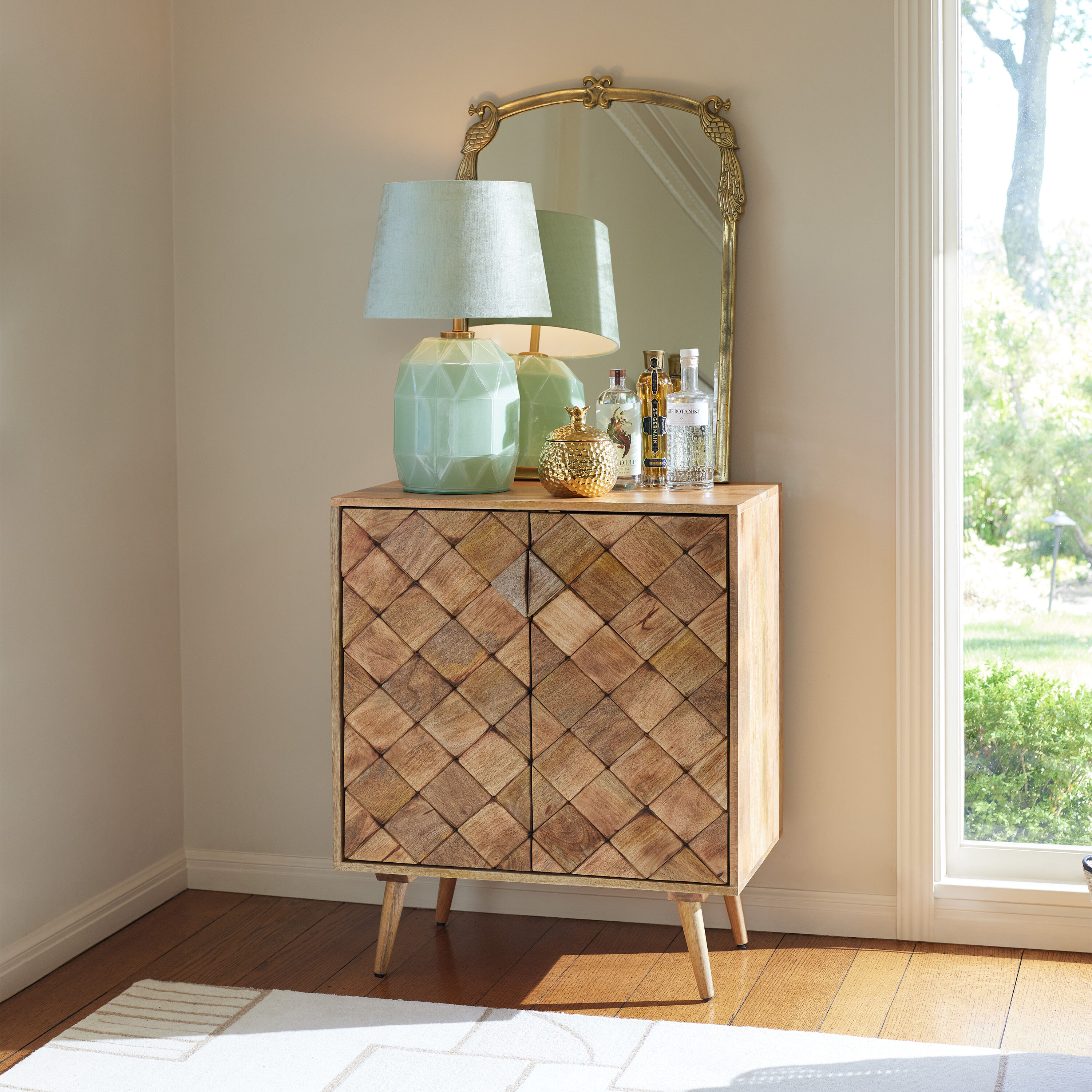 Zahara Tonal Natural Wood Diamond Geo Storage Cabinet World Market