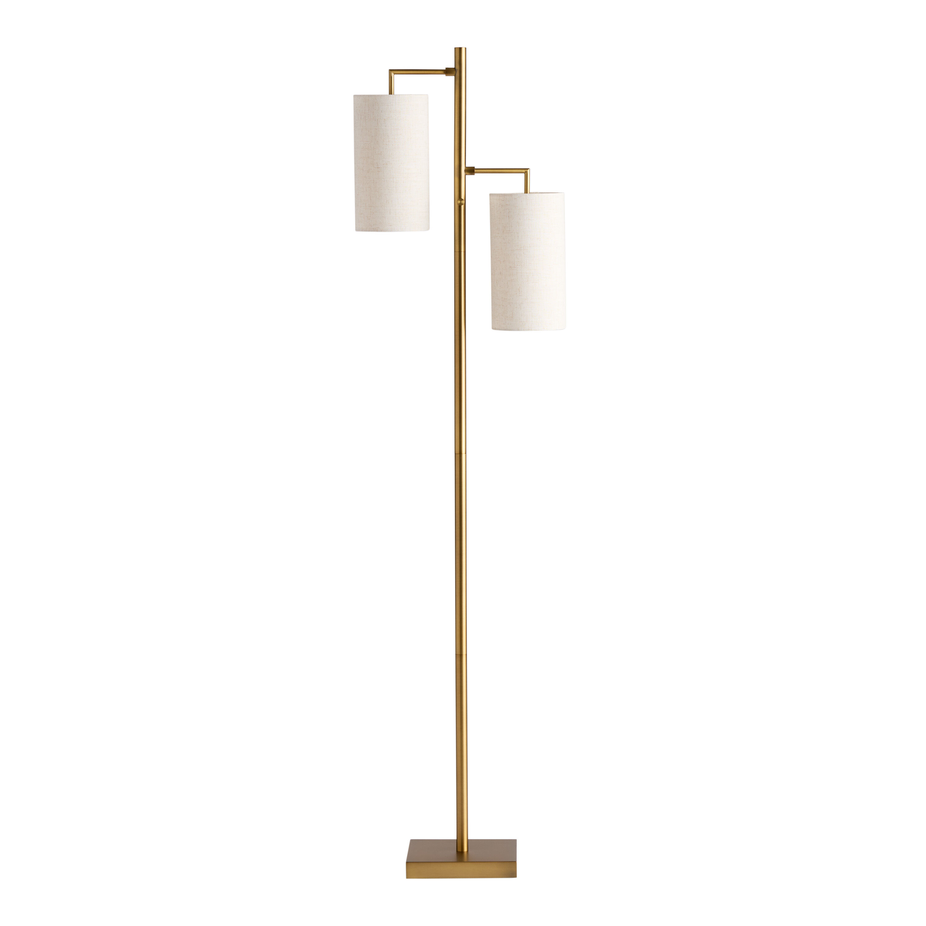 Brass and White Linen Textured 2 Light Floor Lamp
