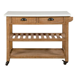 Emil Reclaimed Pine Wood And White Marble Kitchen Cart