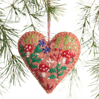 Pink Embroidered Wool Heart Ornament Pink Embroidered Wool Heart Ornament