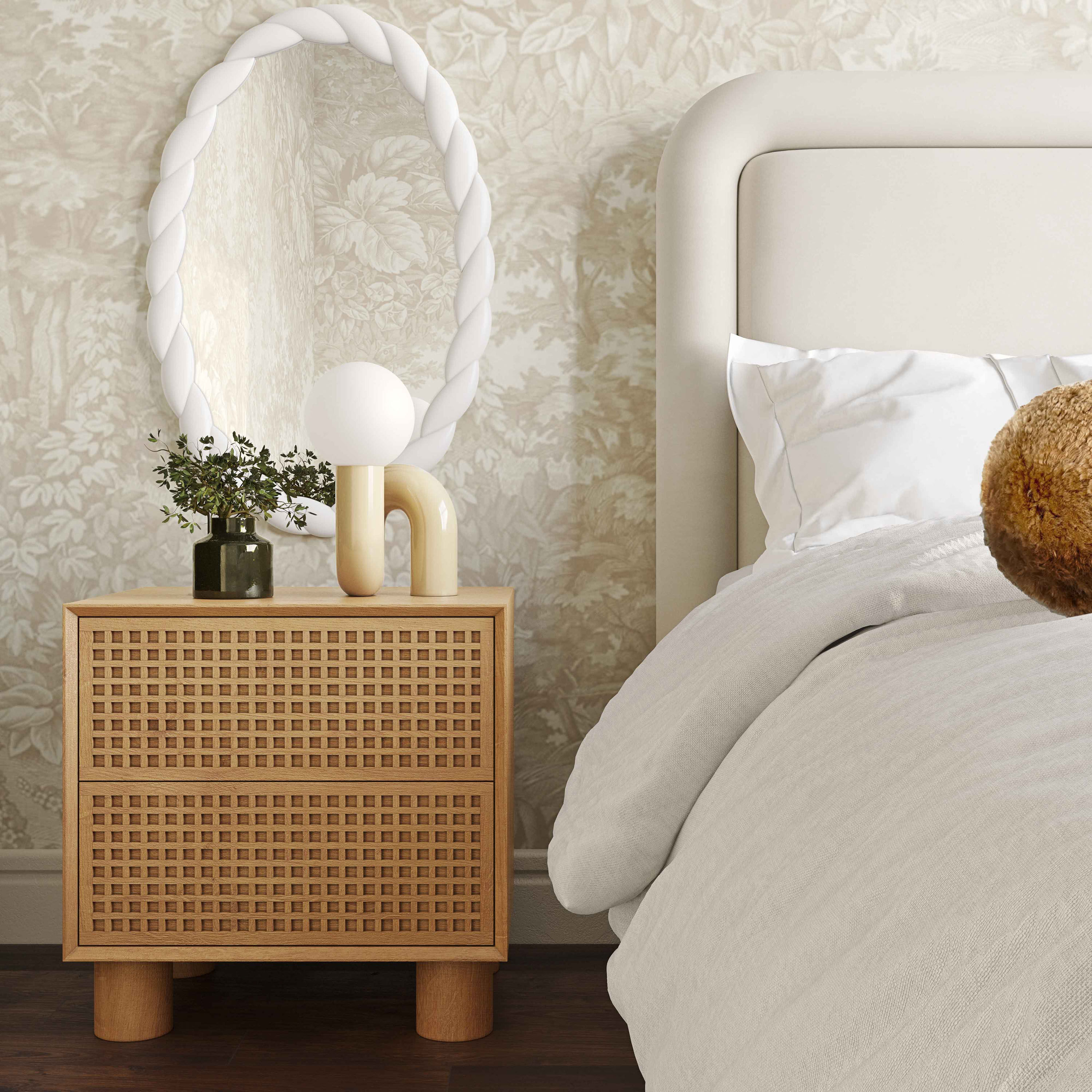 Marcel Natural Wood Crosshatch Nightstand with Drawers by World Market
