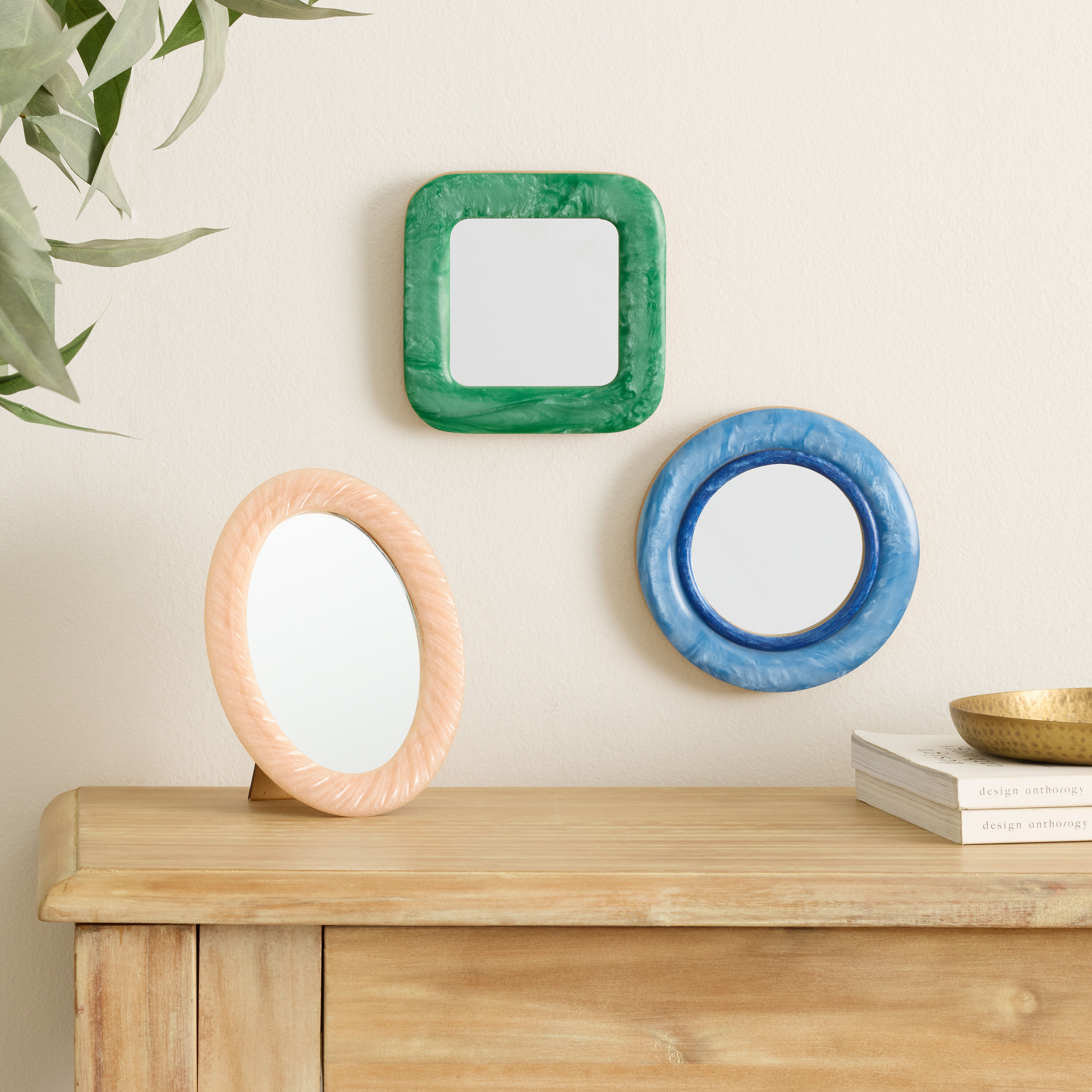 Round Blue Resin Mini Wall Mirror by World Market