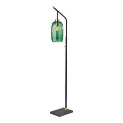 Darcie Emerald Green Glass Cylinder and Brass Floor Lamp