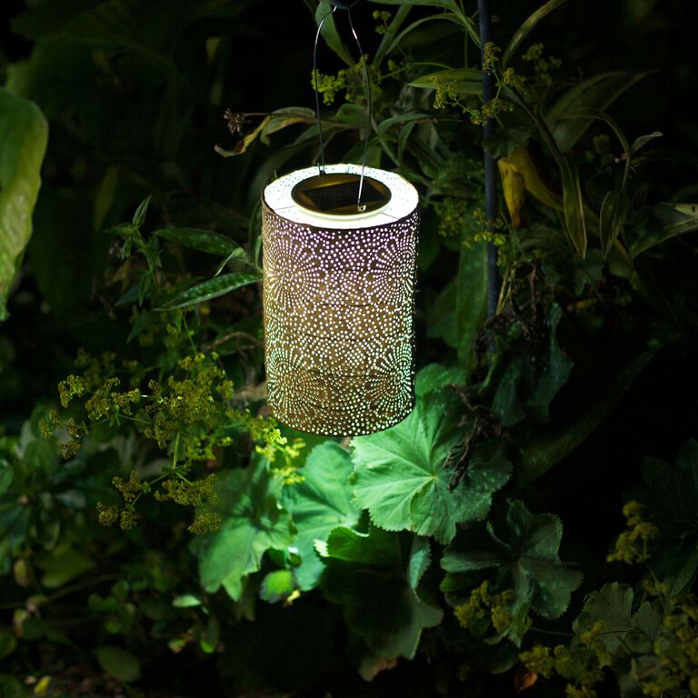 Fabric Floral Cylinder Solar LED Lantern image number 2