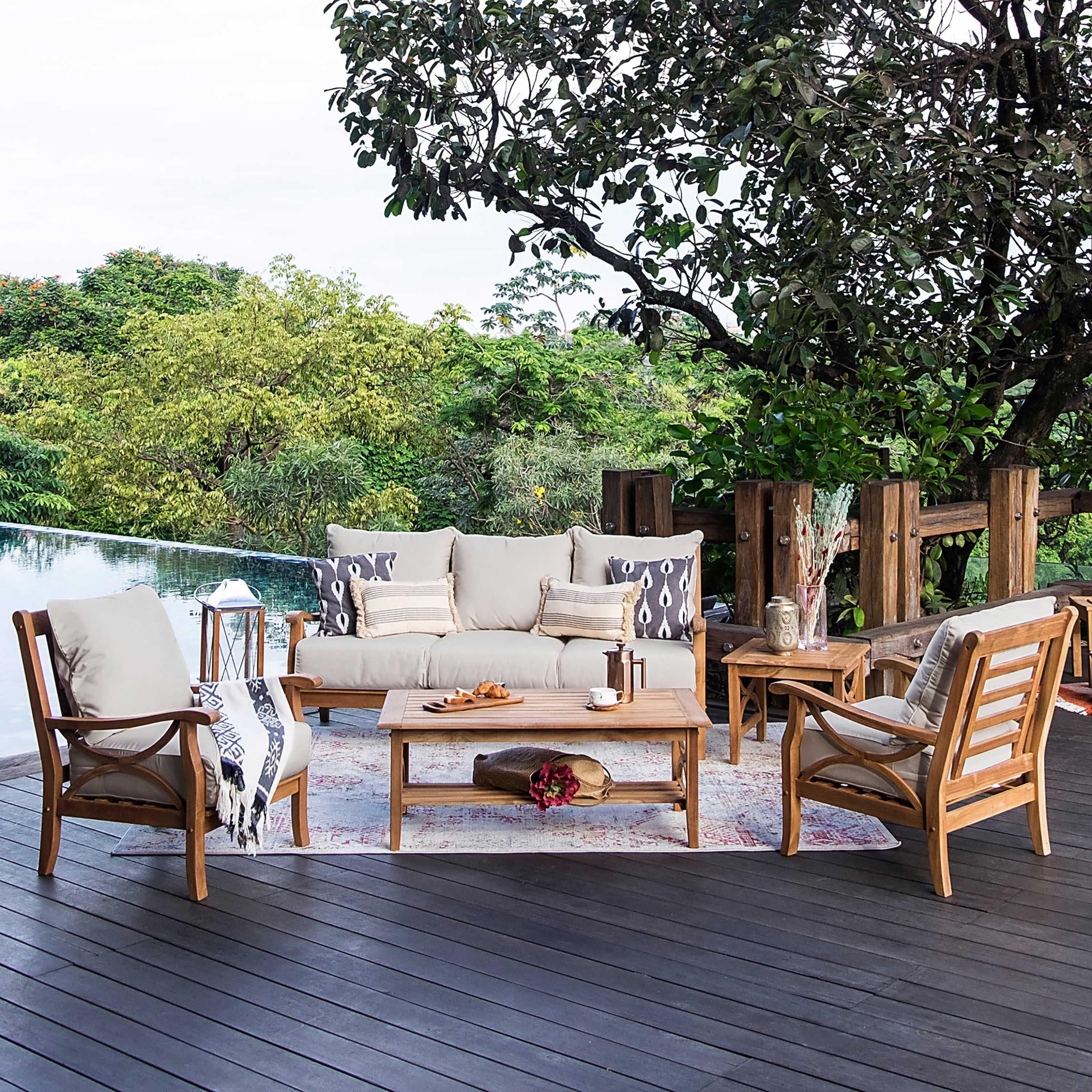 Mendocino Teak Wood 5 Piece Outdoor Patio Furniture Set by World Market