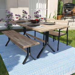 Kiev Slatted Wood and Metal 4 Piece Outdoor Dining Set