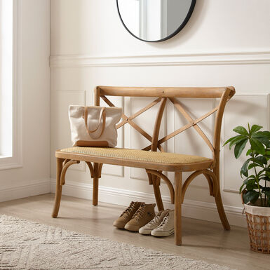 Syena Gray Wood and Rattan Bench Syena Gray Wood and Rattan Bench