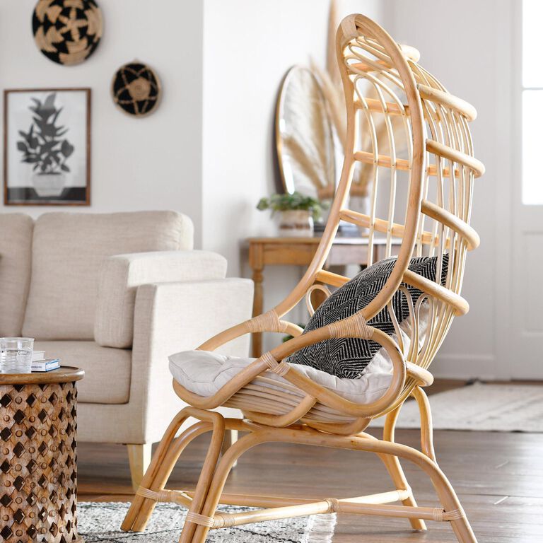Fallon Natural Rattan Cocoon Chair with Cushion