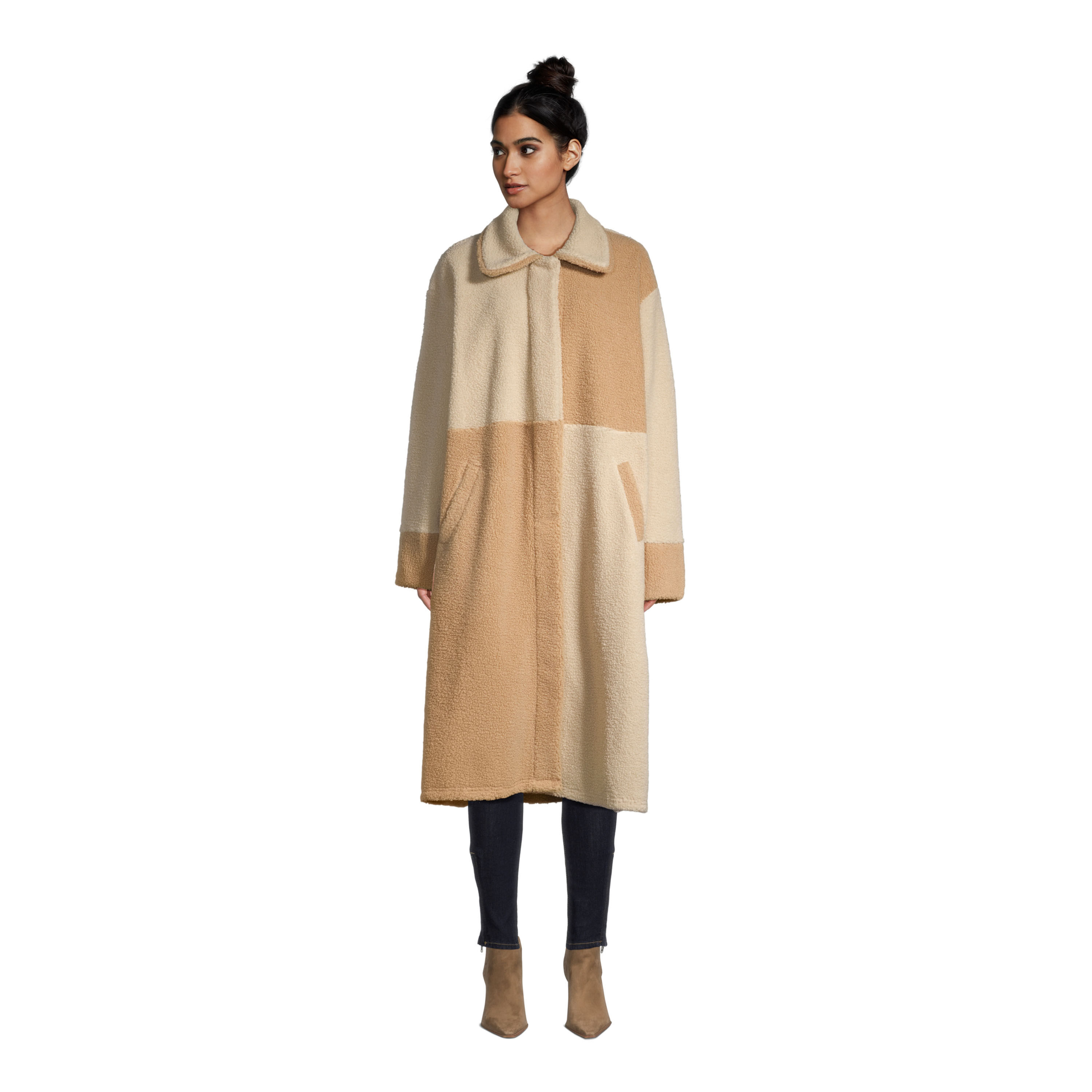 Ivory and Tan Two Tone Boucle Jacket with Pockets World Market