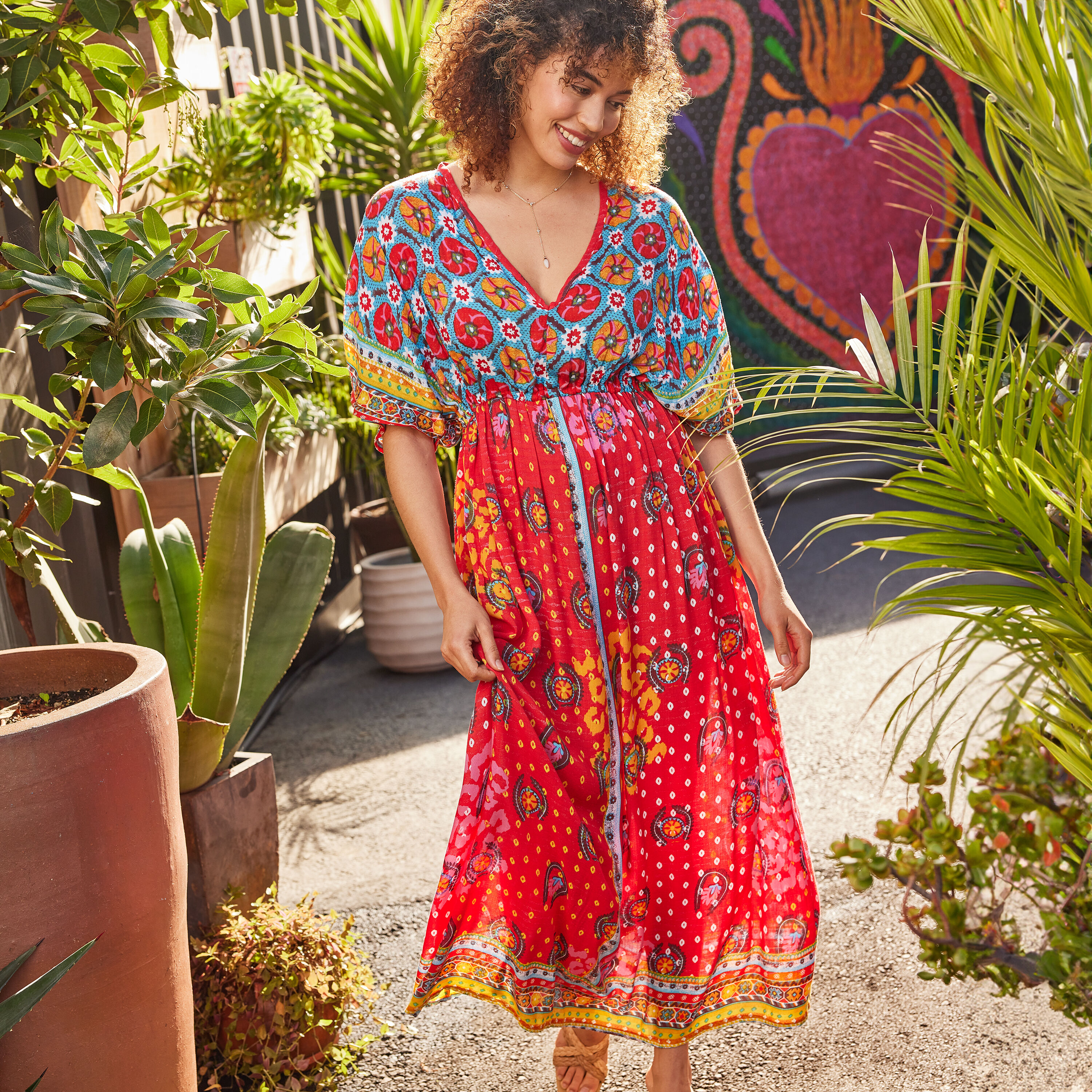 Mira Multicolor Sayulita Floral Kaftan Dress World Market