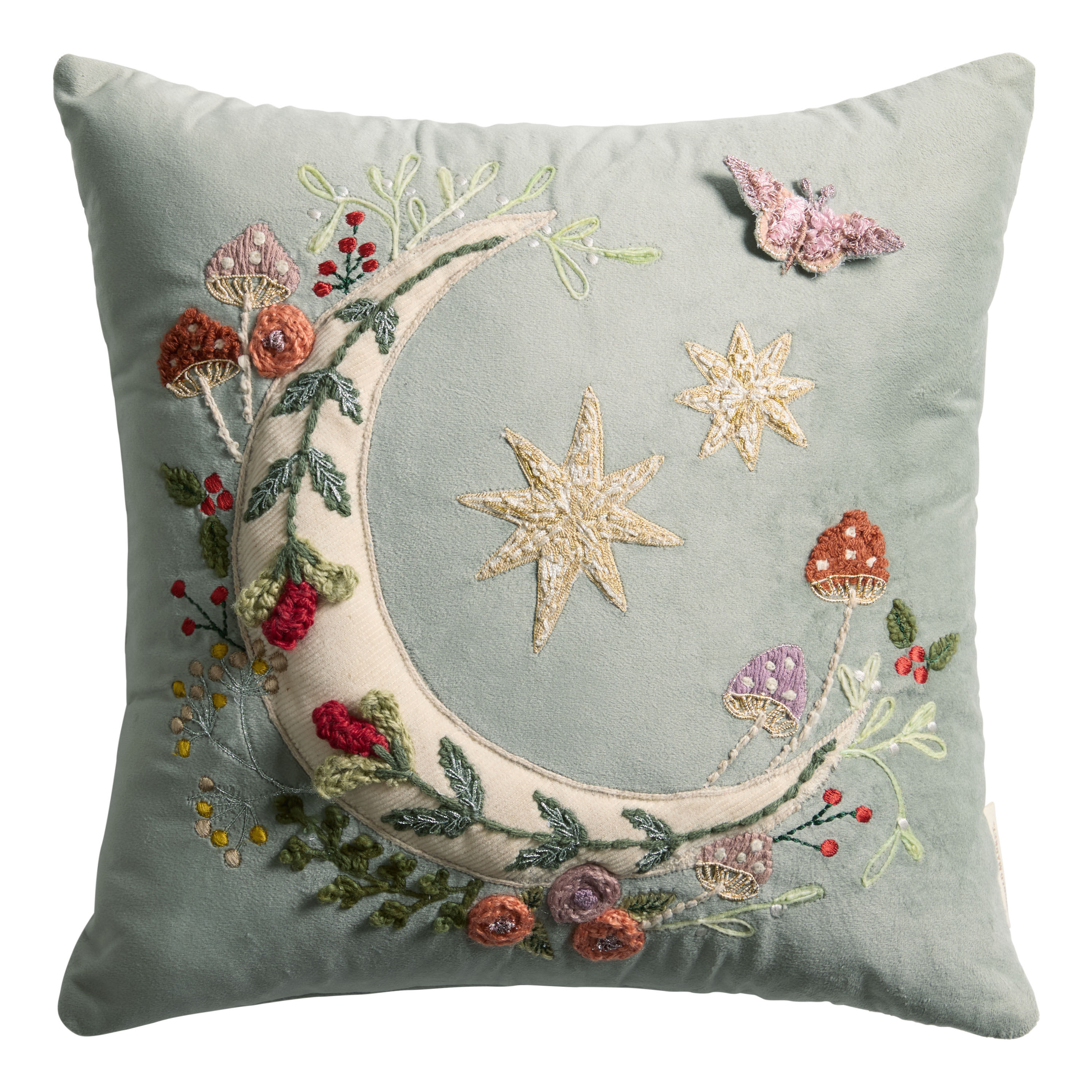 Slate Blue Velvet Moon Embroidered Throw Pillow World Market
