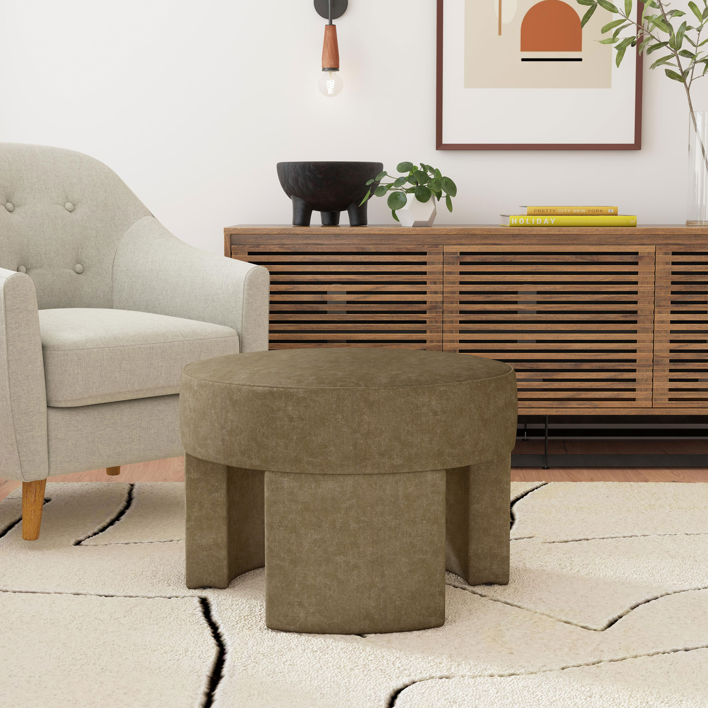 Candos Round Tri Leg Upholstered Ottoman image number 1