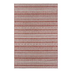 Copper and White Geometric Stripe Lucca Indoor Outdoor Rug