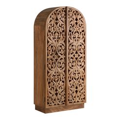 CRAFT Avni Arched Natural Carved Wood Floral Storage Cabinet