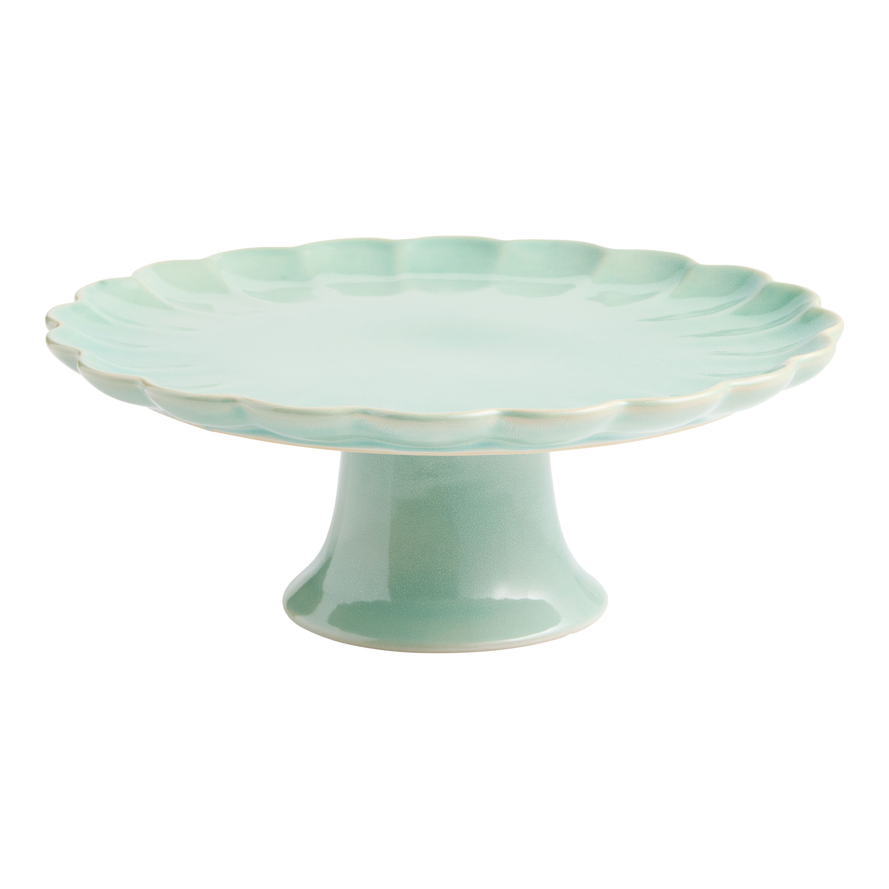 Sage Green Reactive Glaze Scalloped Cake Stand image number 0