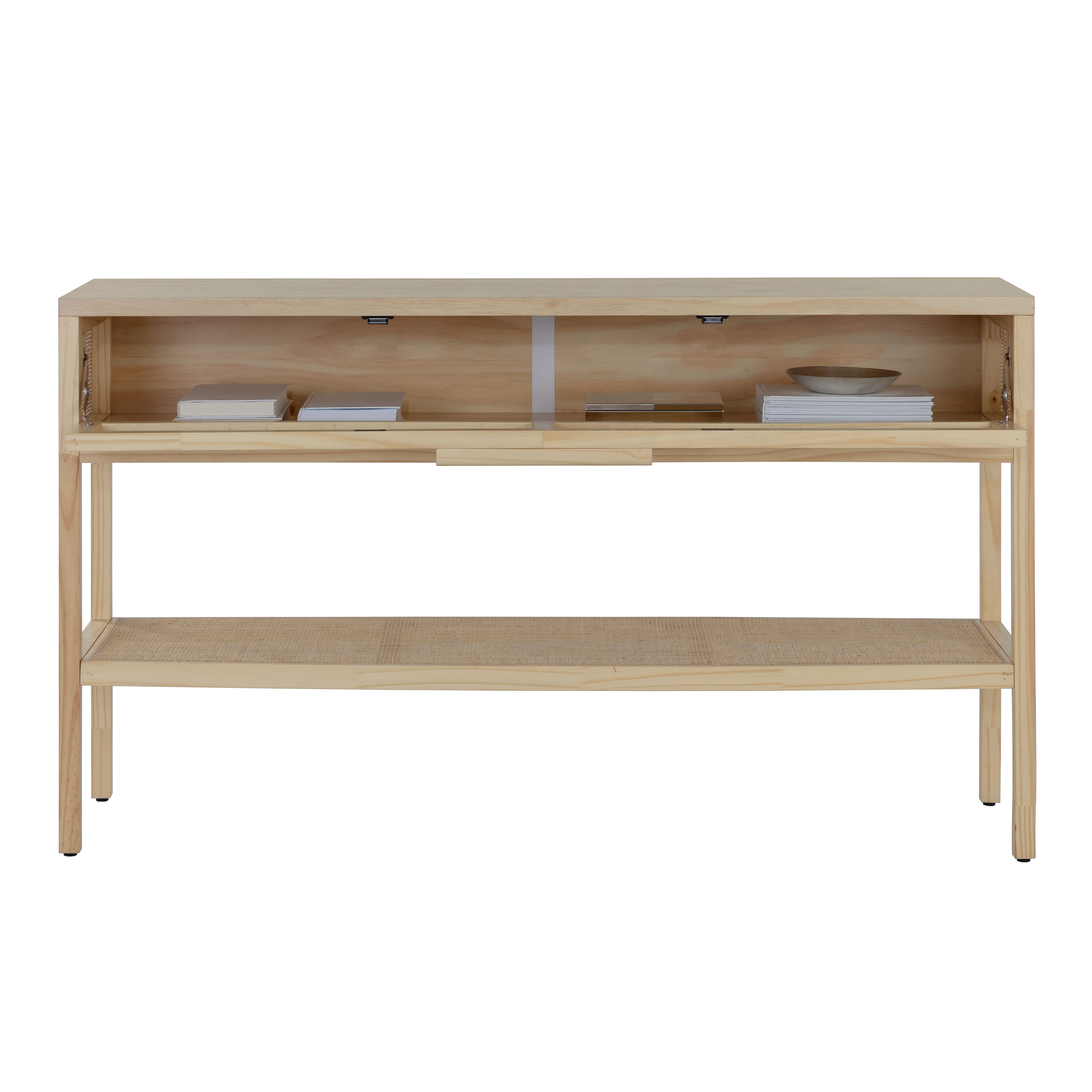 Pine console outlet table with shelf
