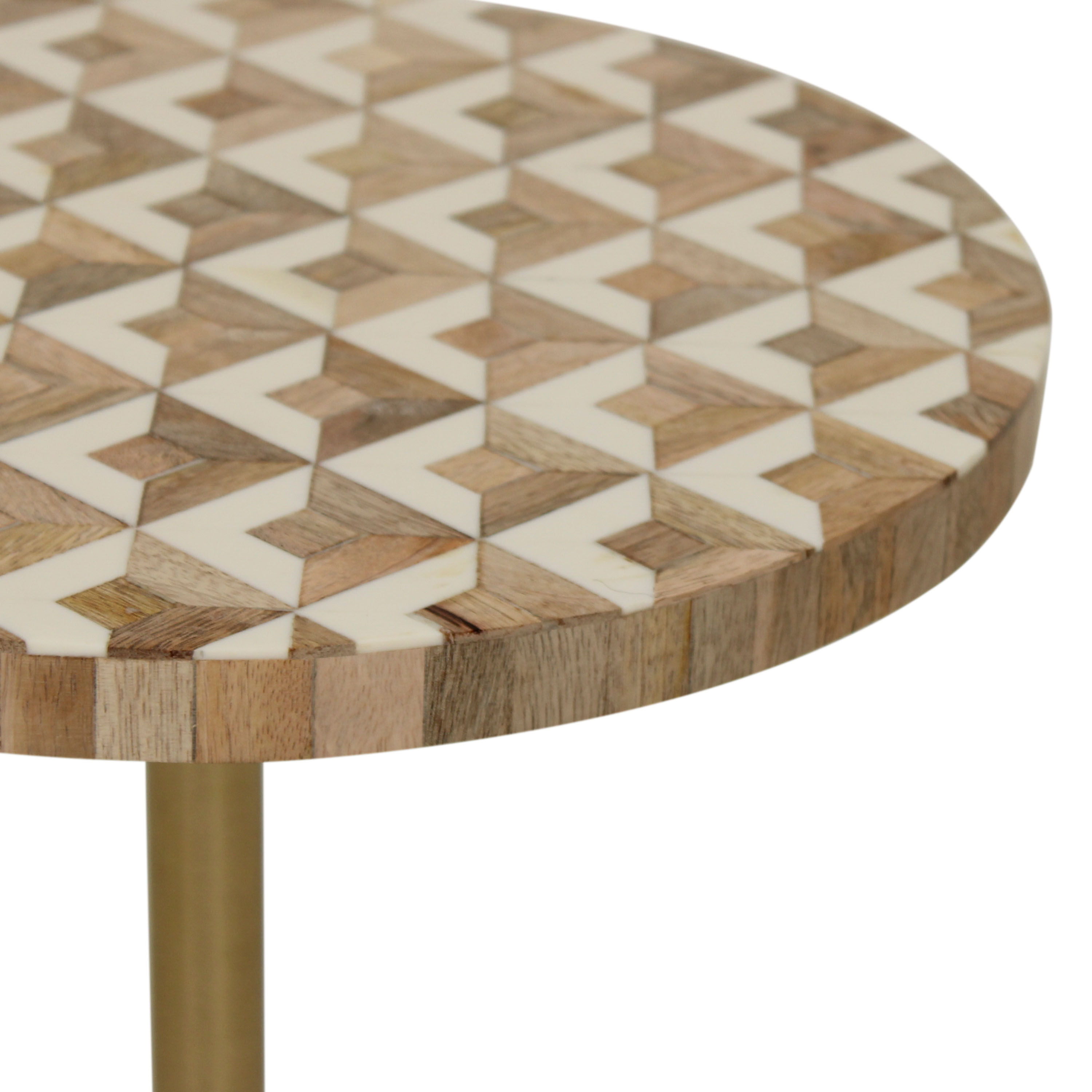 Lucius Short Round Wood and Bone Mosaic Inlay Side Table image number 2