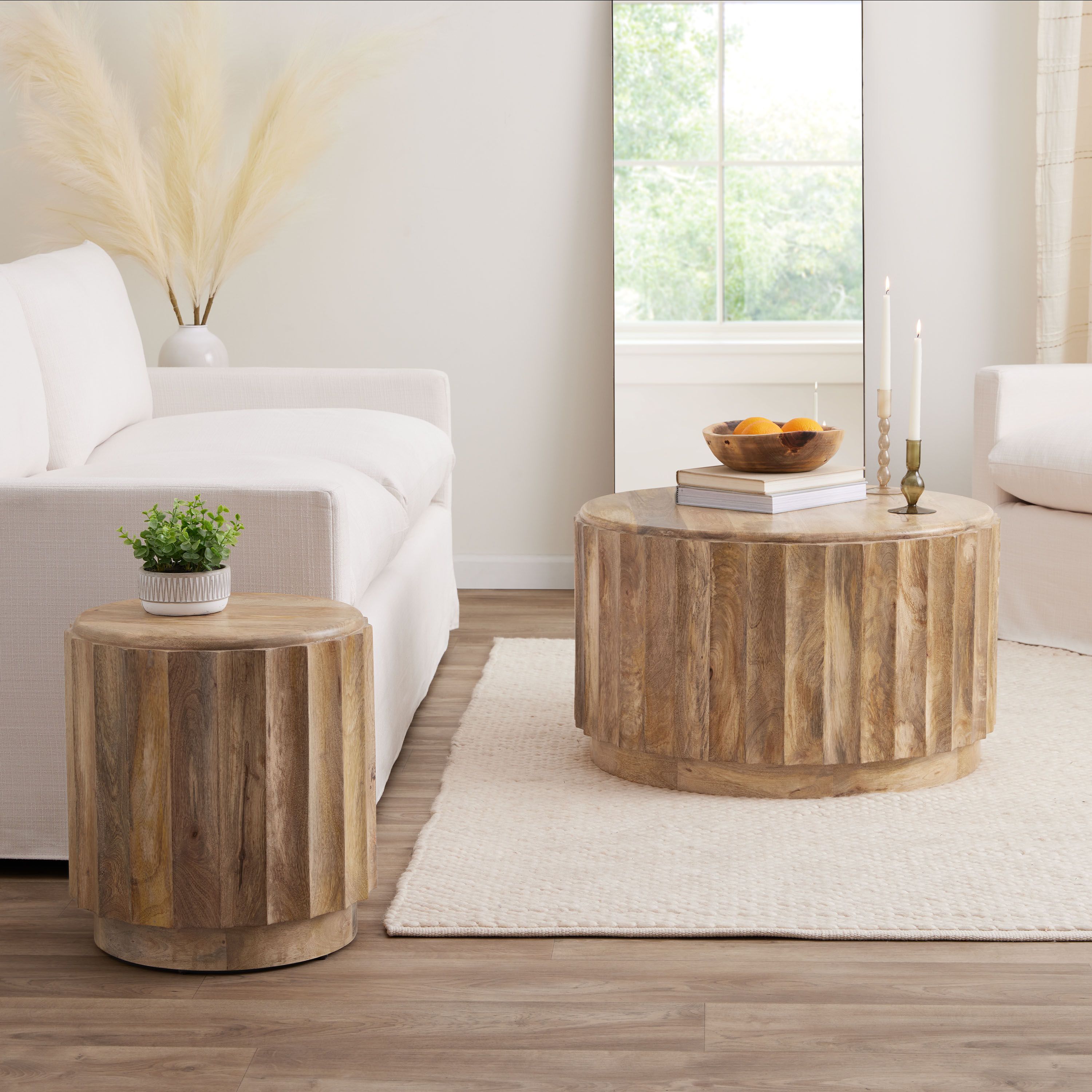 Ishan Round Driftwood Ridged Coffee Table - World Market