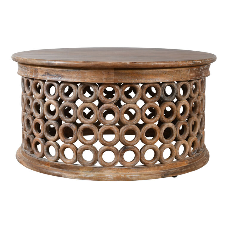 Seething Round Brown Carved Wood Circle Coffee Table image number 3