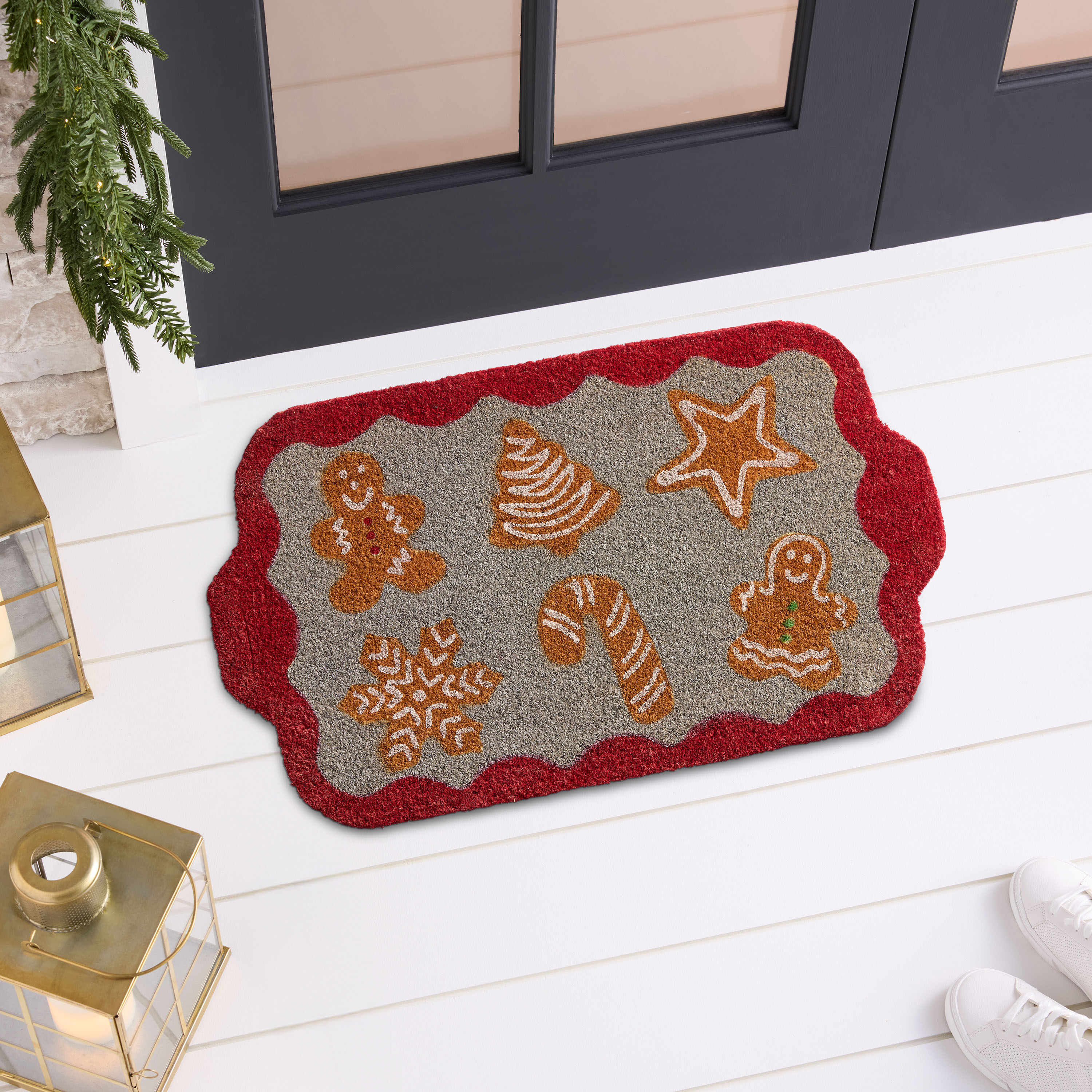 Frosted Holiday Icon Cookie Tray Shaped Coir Doormat