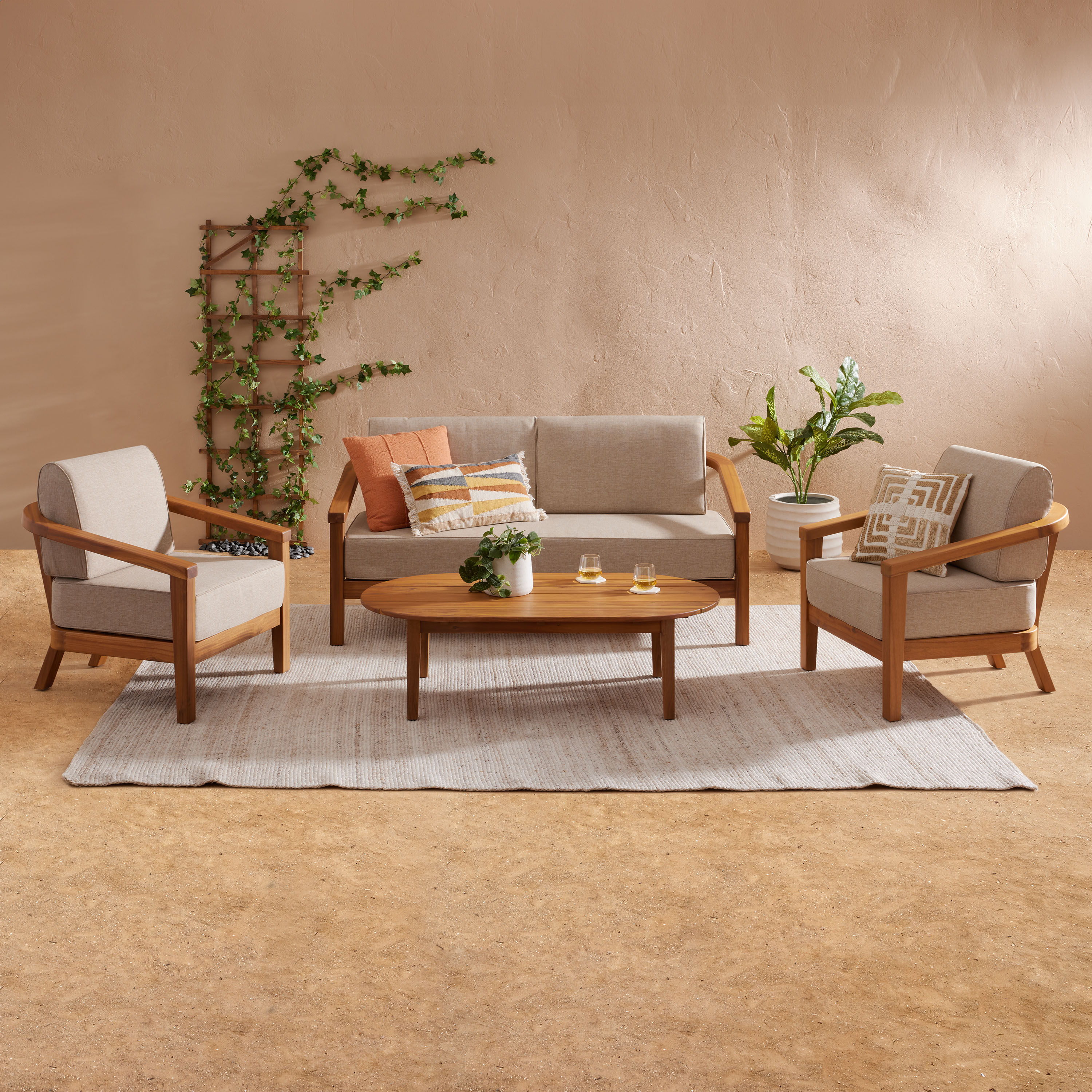 Atrani Natural Acacia Wood Curved Back Outdoor Chair