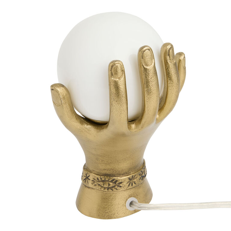 Brass and Milk Glass Globe Mystic Hand Shaped LED Table Lamp image number 5
