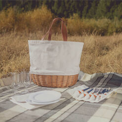 Picnic Time Promenade Beige Canvas and Willow Picnic Basket