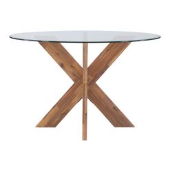 Kent Round Acacia Wood and Glass Top Dining Table