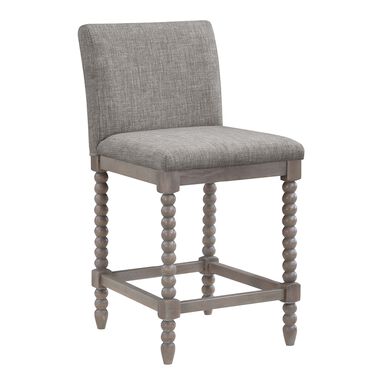 Morgan Brushed Gray Wood Bobbin Upholstered Counter Stool Morgan Brushed Gray Wood Bobbin Upholstered Counter Stool