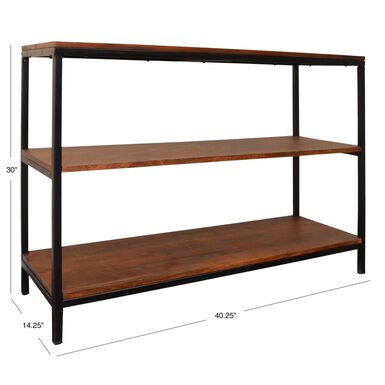 Williard Chestnut Wood and Black Metal 3 Tier Storage Shelf Williard Chestnut Wood and Black Metal 3 Tier Storage Shelf