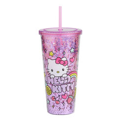 Hello Kitty Pink Stars Double Wall Cup With Straw