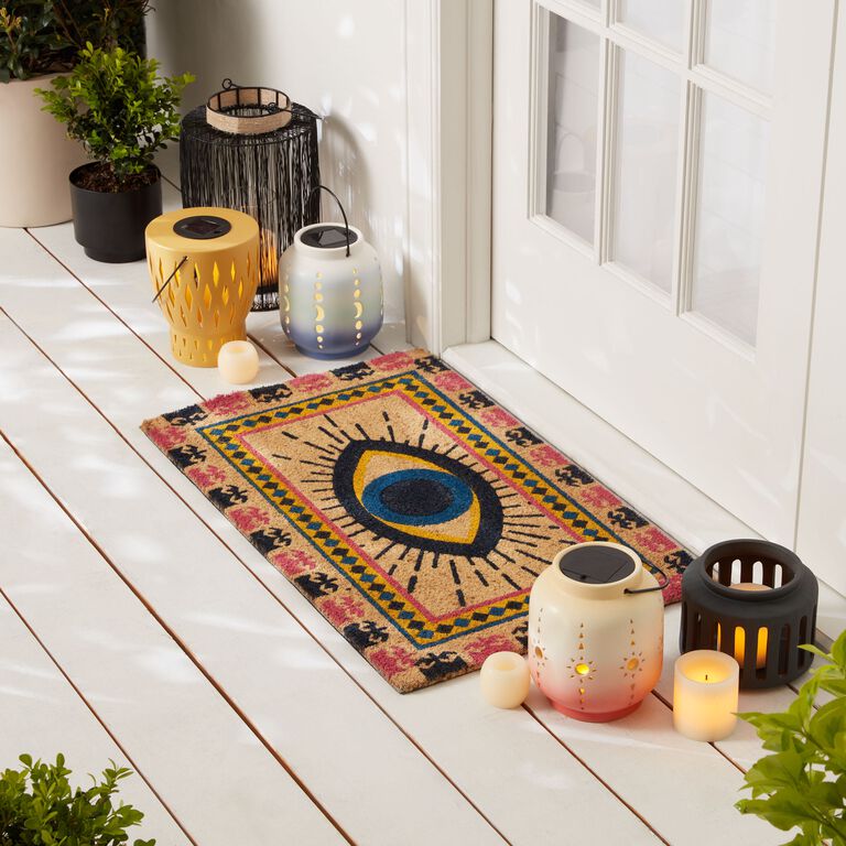 Yellow and Blue Evil Eye Coir Doormat image number 2