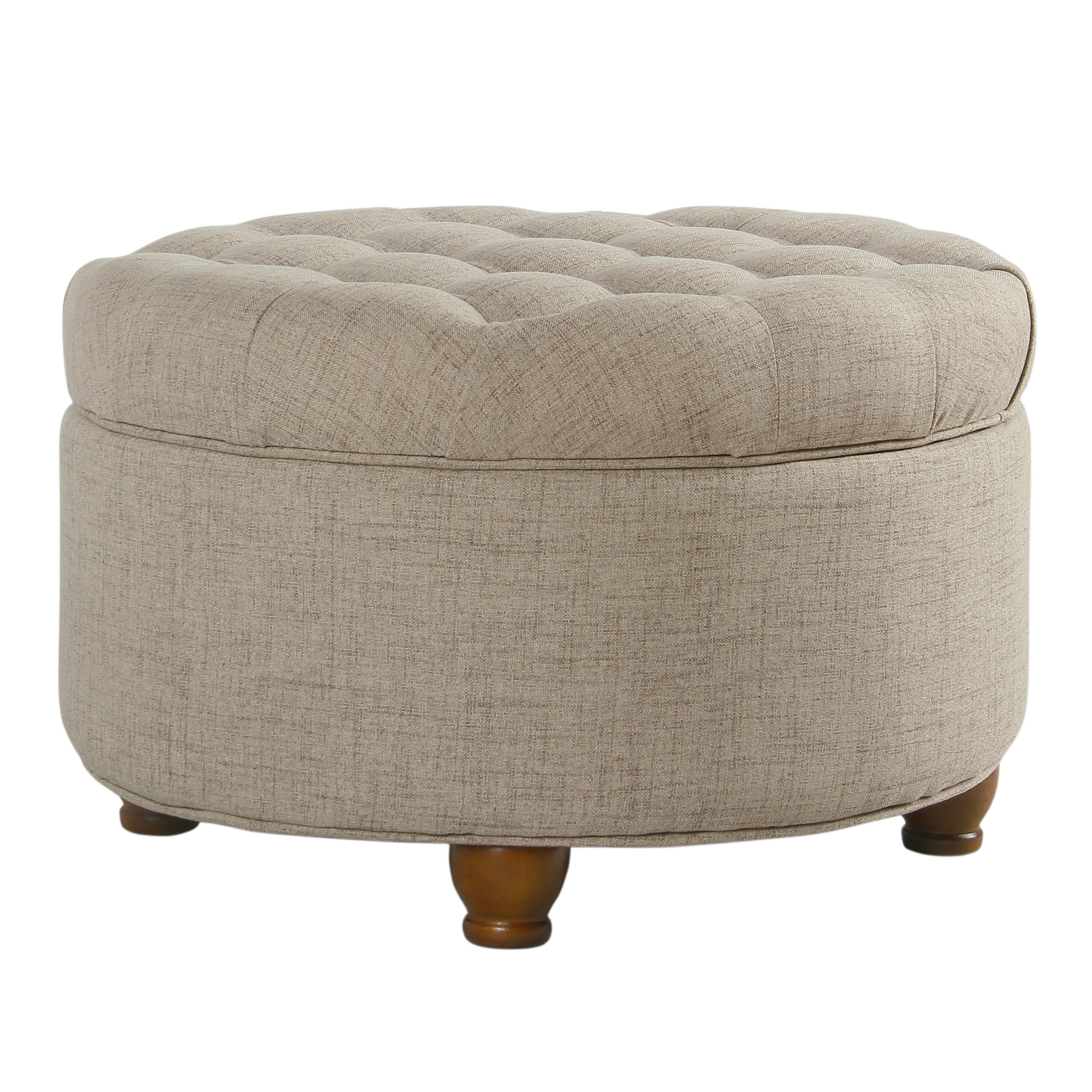 Hill Round Linen Tufted Upholstered Storage Ottoman image number 0