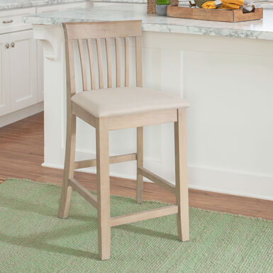 Holden Graywash Wood Mission Style Upholstered Counter Stool Holden Graywash Wood Mission Style Upholstered Counter Stool