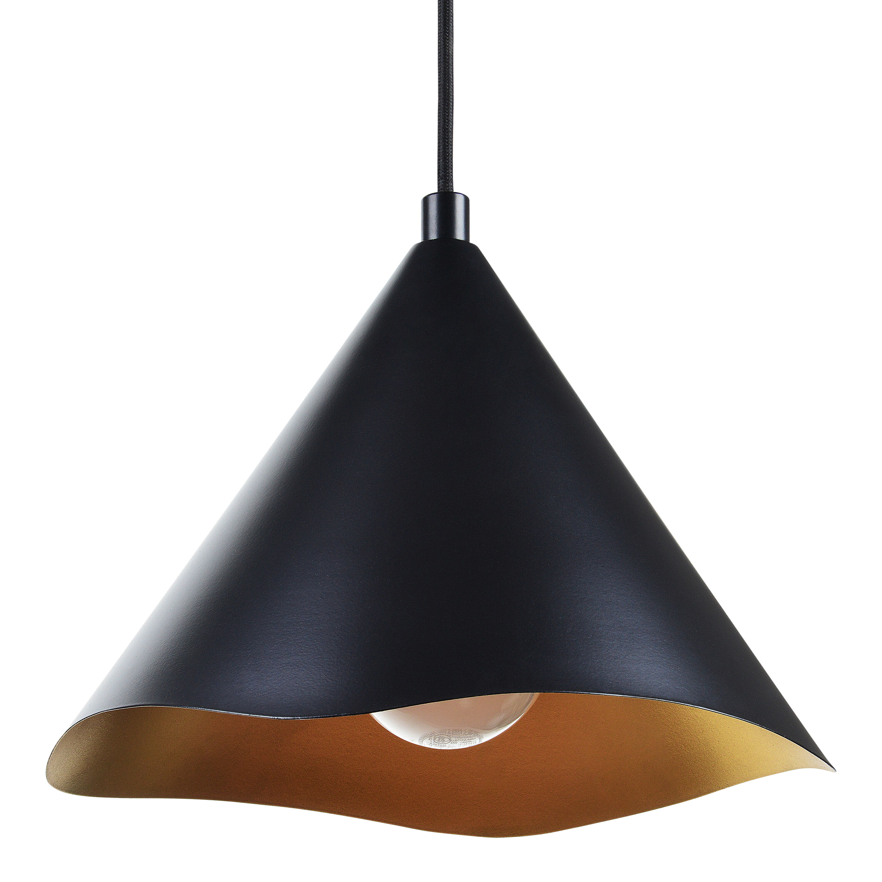 Cinder Black And Gold Metal Wavy Cone Pendant Lamp