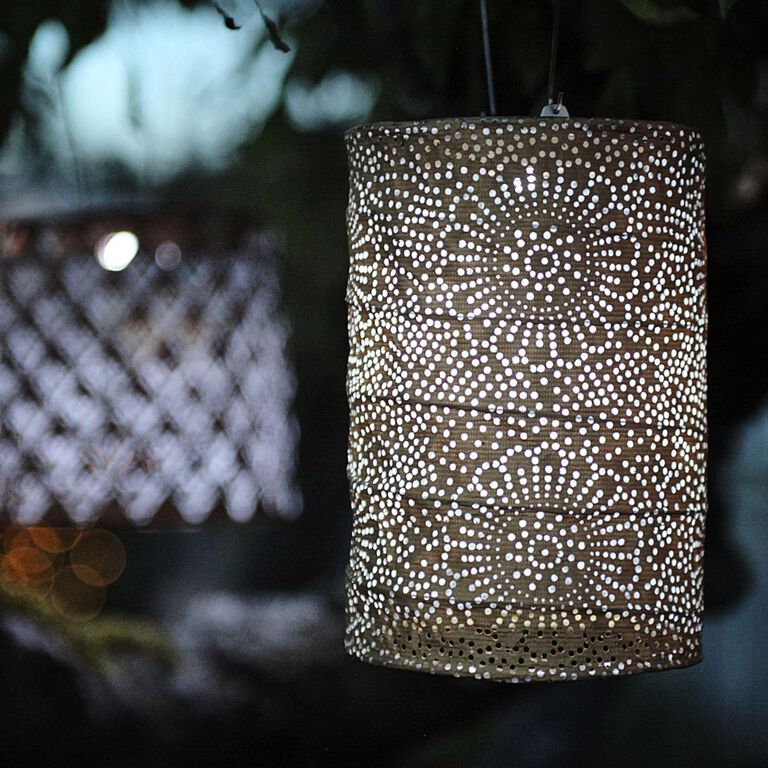 Fabric Floral Cylinder Solar LED Lantern image number 4