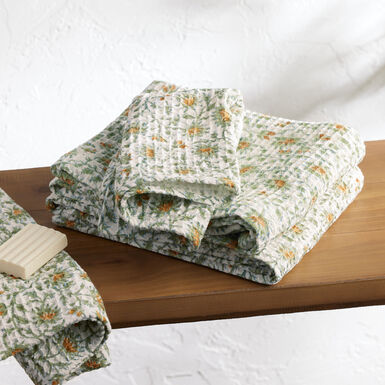 Yellow Flower Block Print Waffle Weave Towel Collection Yellow Flower Block Print Waffle Weave Towel Collection