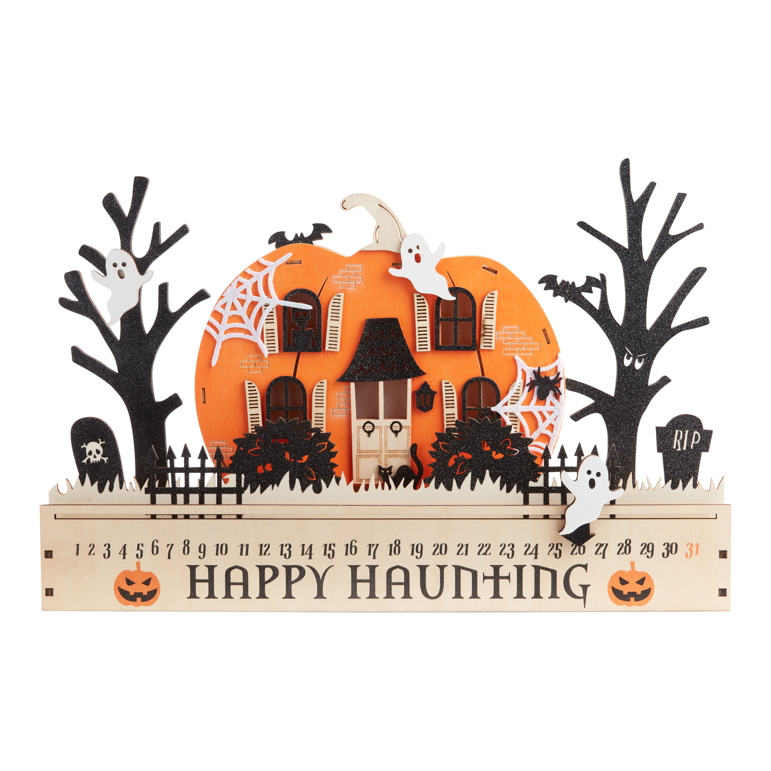 Laser Cut Wood Halloween LED Light Up Countdown Calendar image number 1