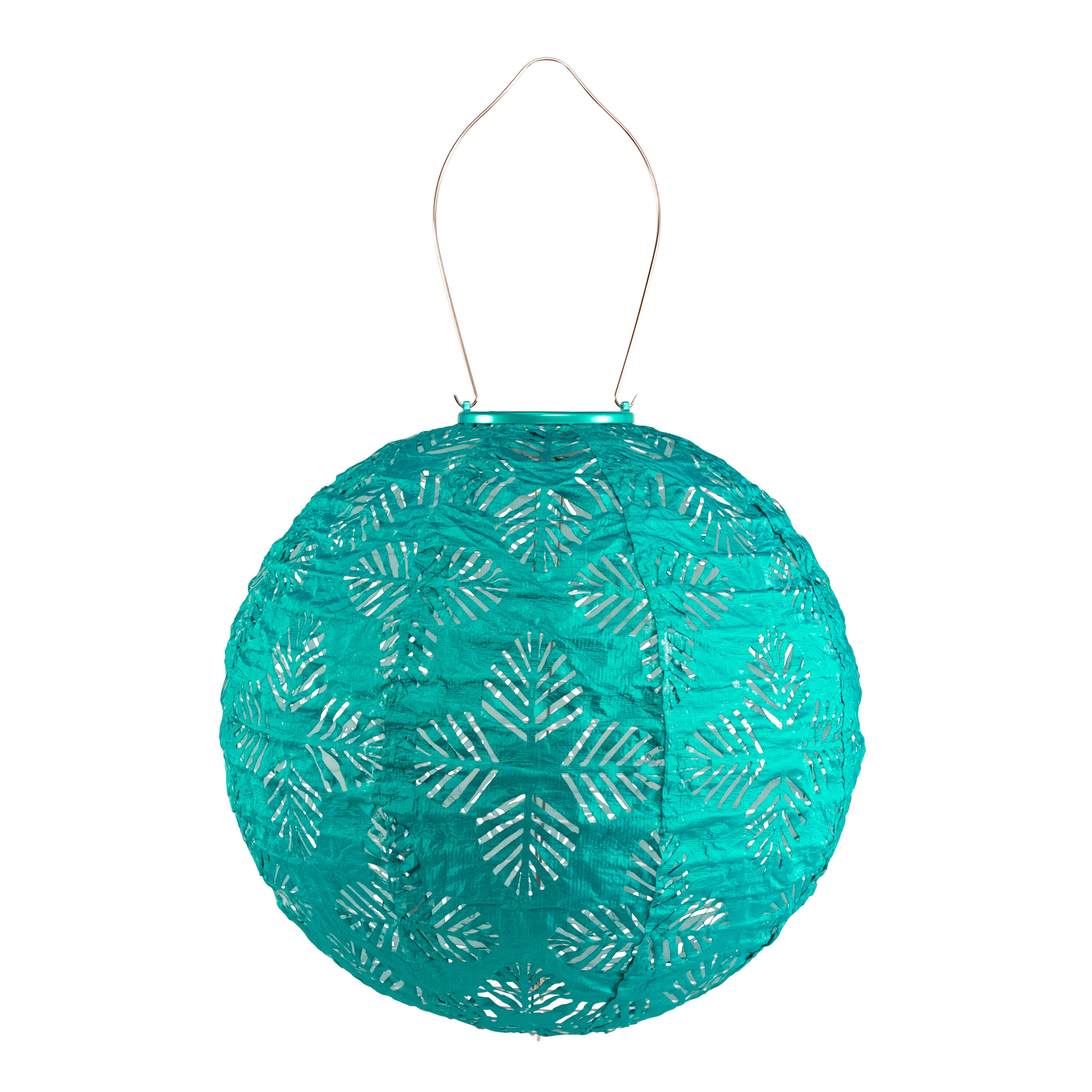 Round Geo Palm Fabric Solar LED Lantern image number 0