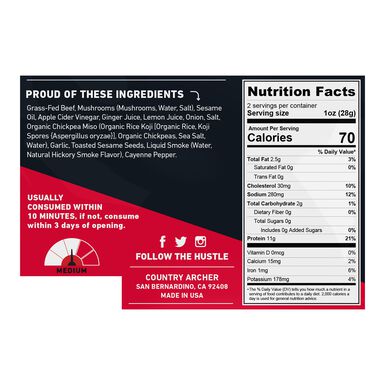 Country Archer Zero Sugar Spicy Sesame Garlic Beef Jerky Country Archer Zero Sugar Spicy Sesame Garlic Beef Jerky