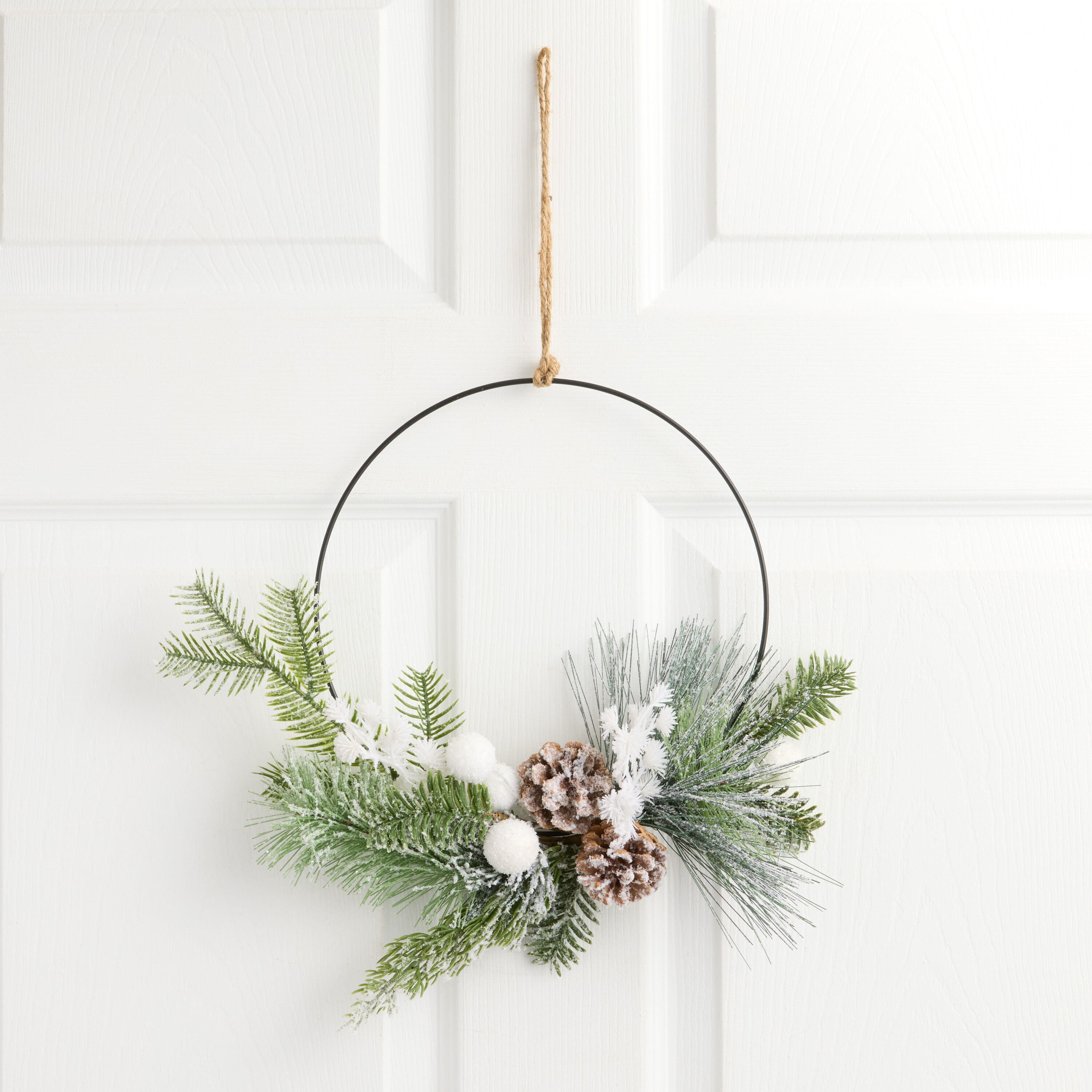 Snowy Pinecone and Faux Pine Ring Wreath with White Berries image number 0
