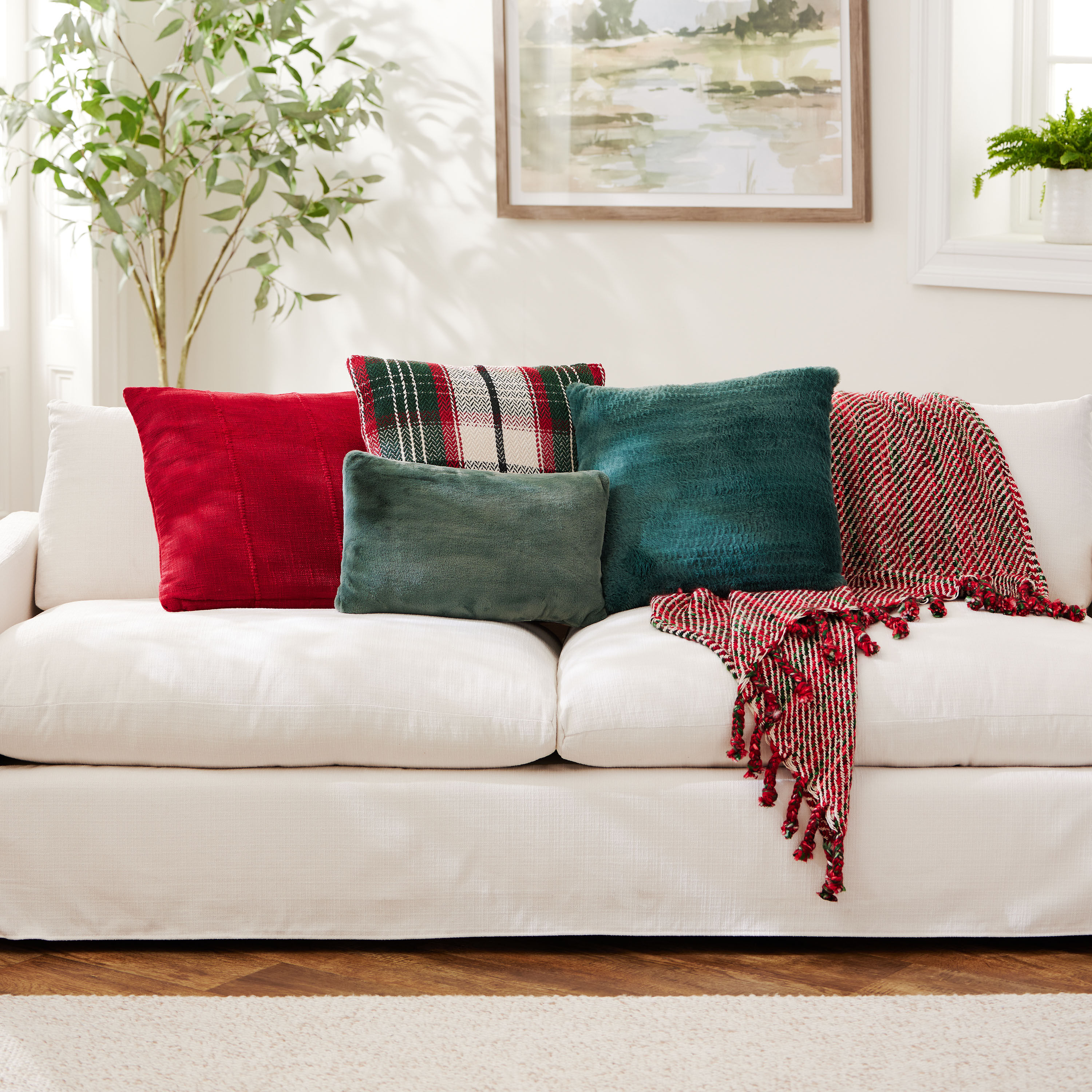 Red and hotsell green throw pillows