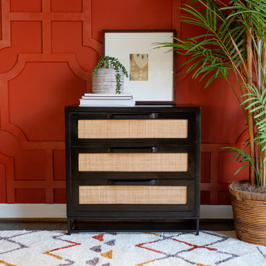 Cresset Wood and Rattan Cane 3 Drawer Storage Cabinet Cresset Wood and Rattan Cane 3 Drawer Storage Cabinet