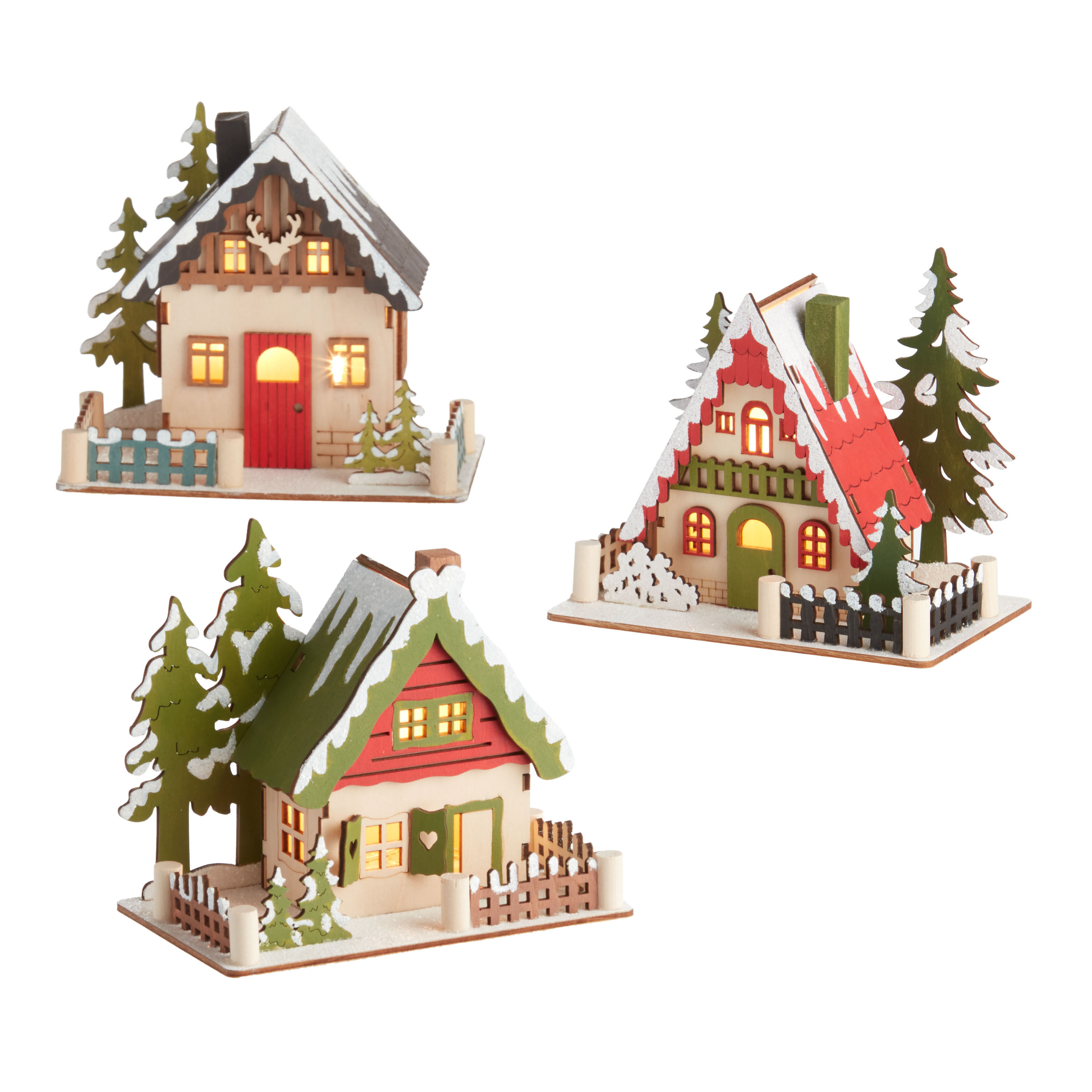 Laser Cut Wood German House LED Light Up Decor Set Of 3 image number 2