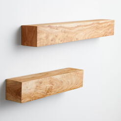Natural Neem Wood Block Floating Wall Shelf
