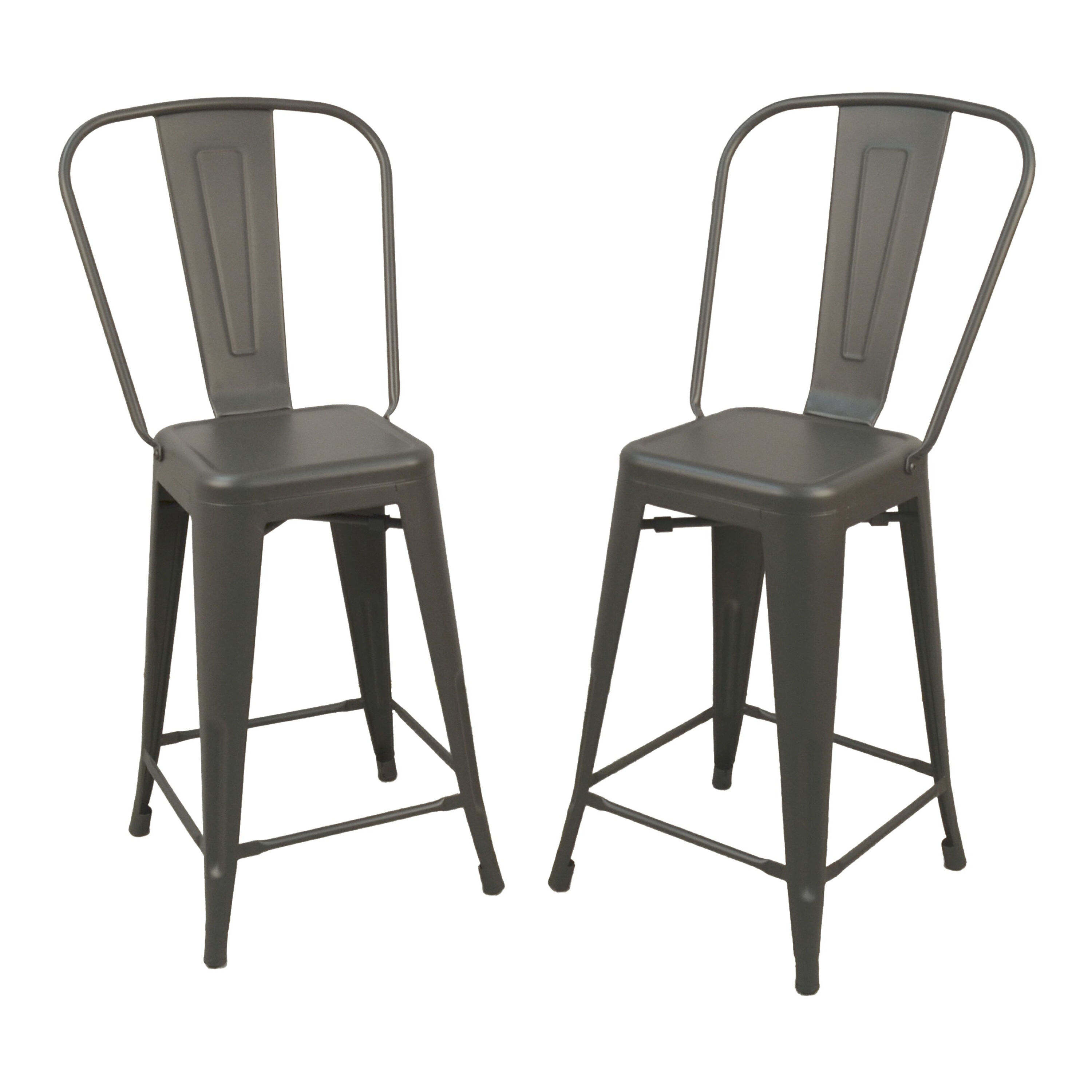 Covert Pewter Metal Counter Stool Set of 2