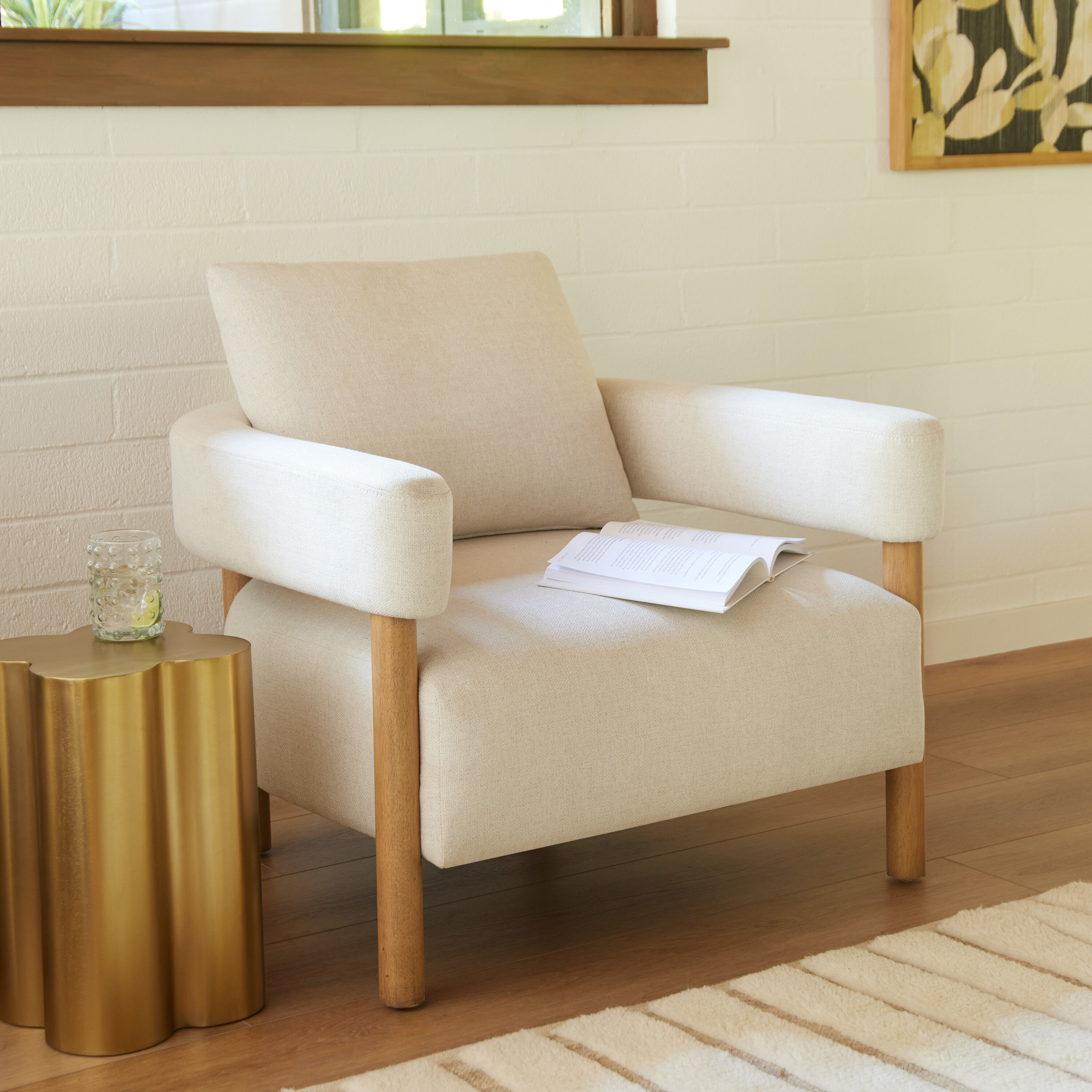 Coralie Ivory and Exposed Wood Curved Back Upholstered Chair World Market