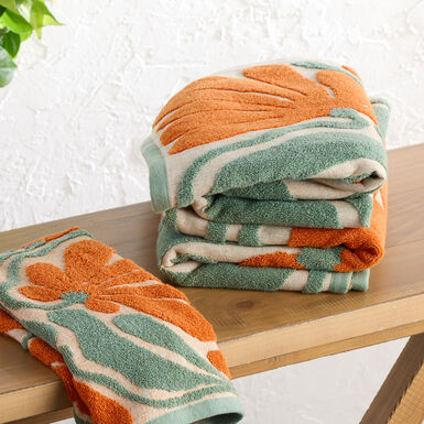 Danny Orange Abstract Sculpted Floral Hand Towel Danny Orange Abstract Sculpted Floral Hand Towel