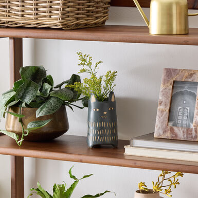 Gray Hand Painted Ceramic Cat Planter Gray Hand Painted Ceramic Cat Planter